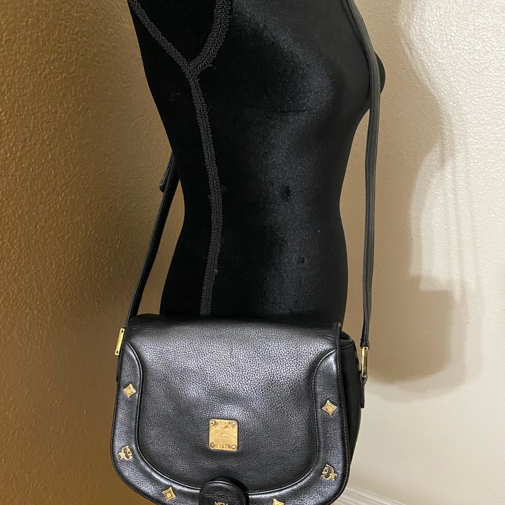 MCM Black Crossbody Bag with Gold Accents